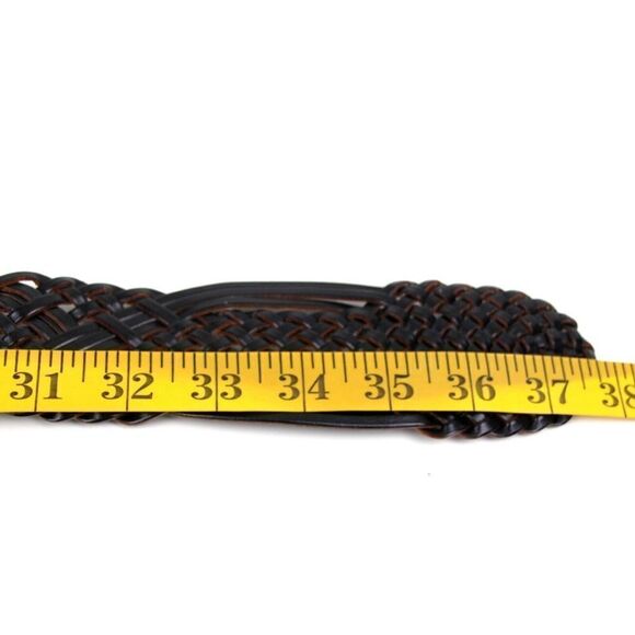 BRAIDED WOVEN BROWN BONDED LEATHER 2"Wd CORSET DRESS CASUAL WOMEN'S BELT S (B60 - Picture 10 of 12